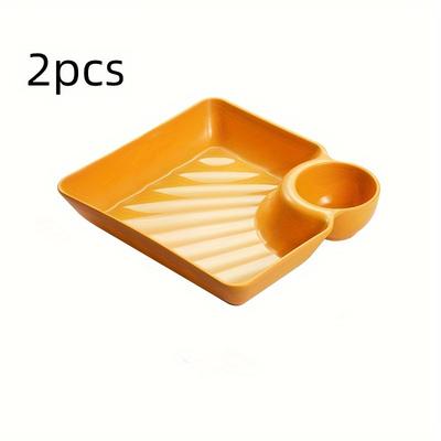 TEMU 2pcs Plastic Dumpling & Fried Chicken Serving Plates - High Temperature Resistant, Easy Clean, Includes Vinegar Dish, For Foods, Ideal For Home Use Image