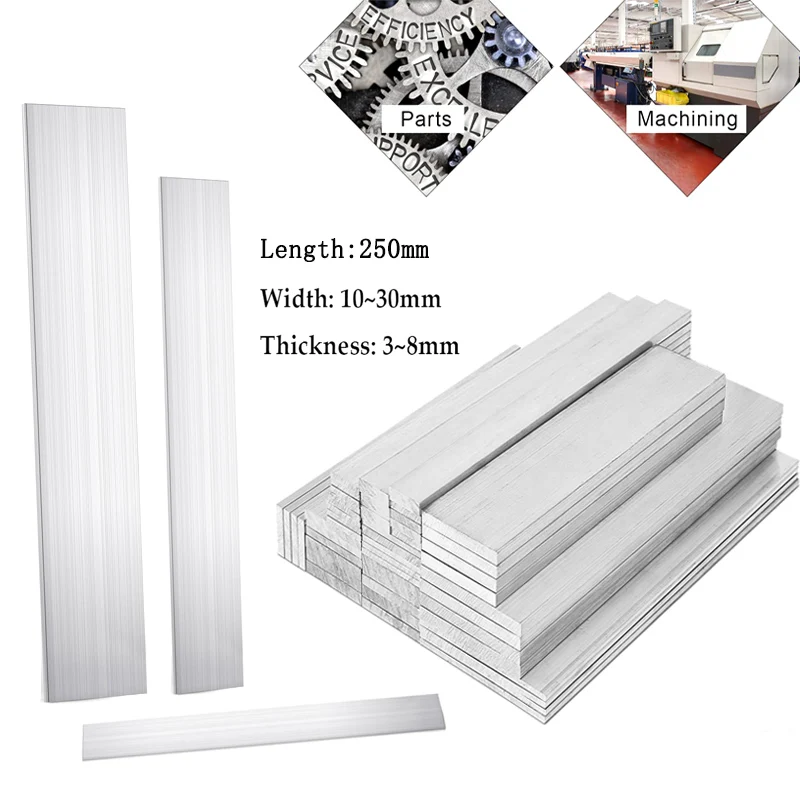 1 pz Spessore 3 ~ 8mm Larghezza 10 ~ 30mm 6061 barra di alluminio Rettangolare in metallo Barra Piatta Asta Quadrata Piatto Piastra di Acciaio Lunghezza 250mm