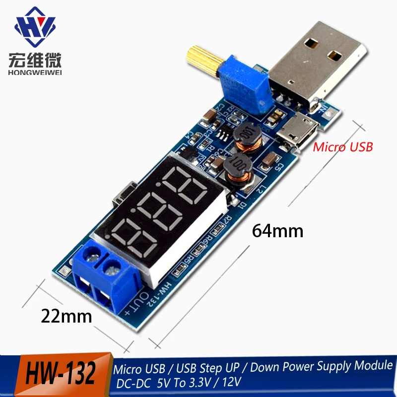 Boost Buck Converter Micro-USB Step UP/Down-Stromversorgungsmodul DC-DC 5 V auf 3,3 V/12 V, einstellbarer Ausgang DC 1,2 V-24 V Image