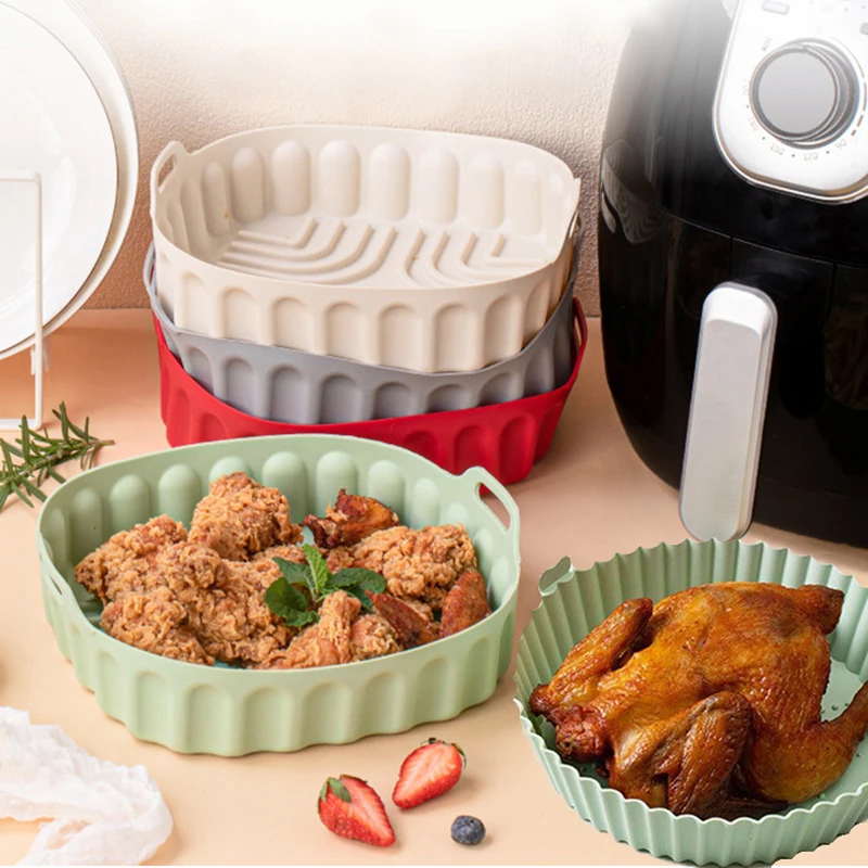 Großes Silikon-Korbtablett für Luftfritteusen, quadratisch/rund, antihaftbeschichtet, AirFryer-Formfutter, Bpa-freie Ofenmatte, Backzubehör Image