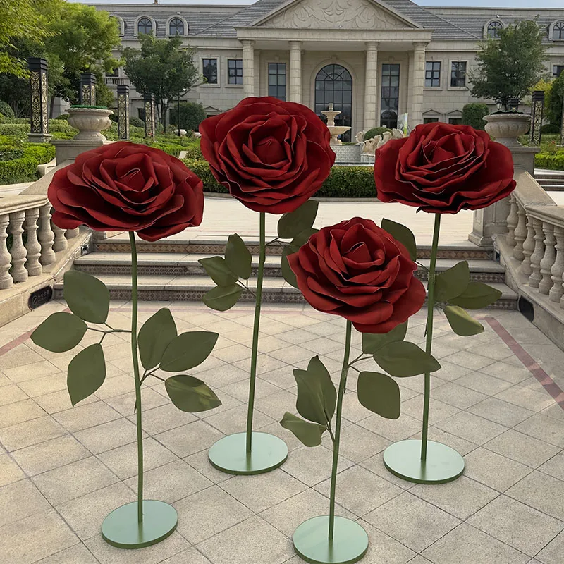 Giant Rose EVA Floral Artificial Wedding Road Lead Big Rose Flower Birthday Party BackdropDecor Flower Stand Stage Window Layout