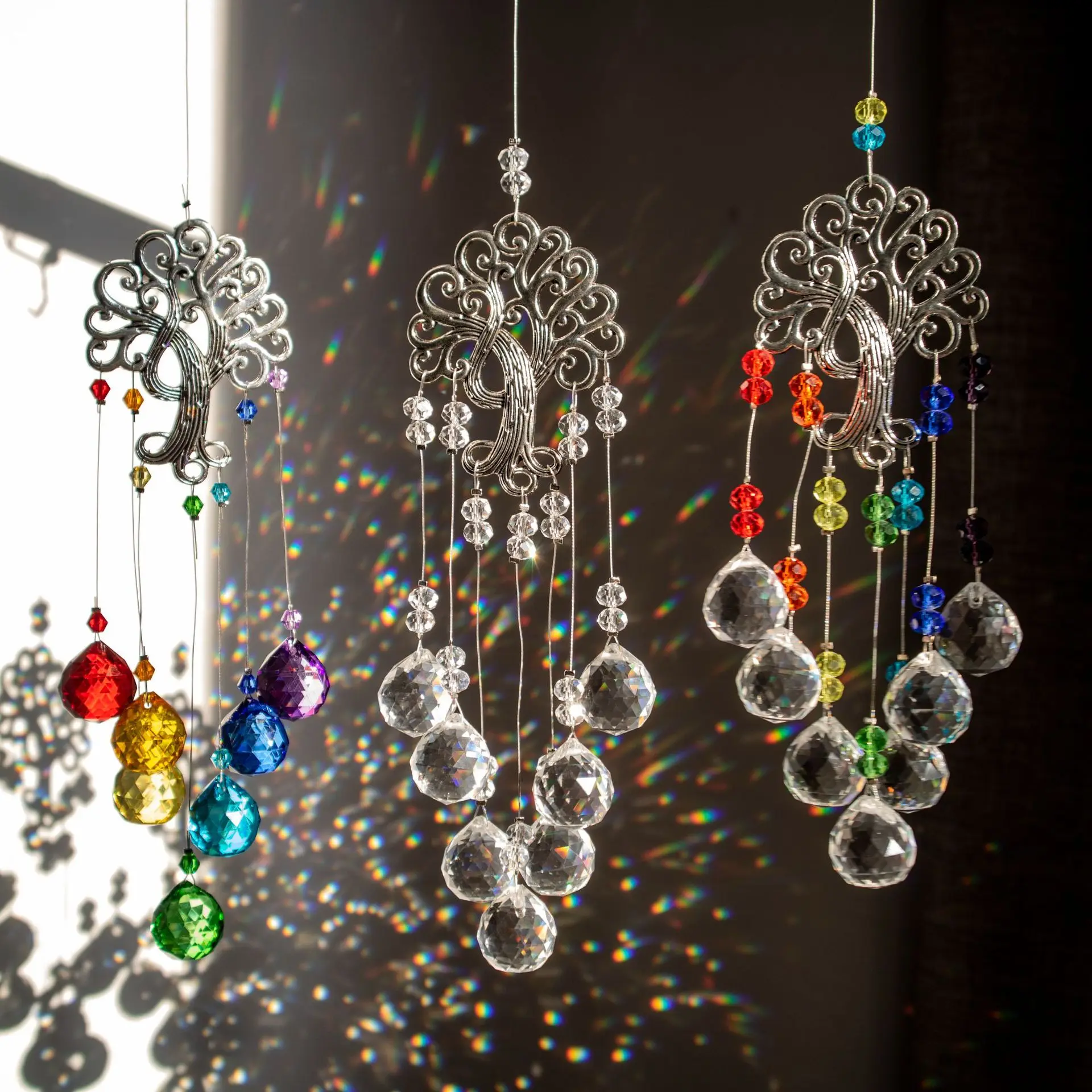 1 pc bunte Baum des Lebens Kristall Anhänger Sonnenschein Sammlung hängen Ornament nach Hause Windspiel Outdoor Garten Dekoration Handwerk Image