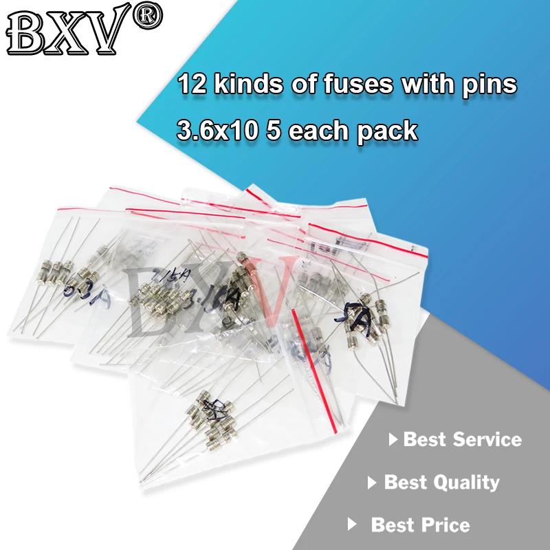 60 Teile/satz 12 Werte * 5 stücke 3,6*10mm 250V Glas Sicherung Träge 3,6x10 T0,1 A-15A Image