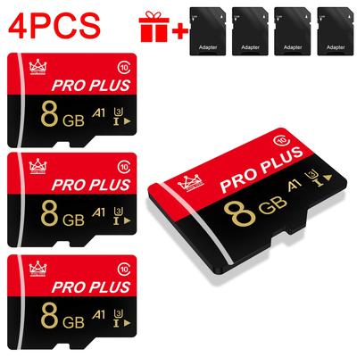 TEMU 4pcs Pro Plus Memory Cards With Adapter – 8gb, 4gb, 2gb, 1gb, U3 C10 A1 Tf Card For Tablets, Cameras, Phones, Car Audio & Game Consoles – Real Capacity, Secure Storage, Design