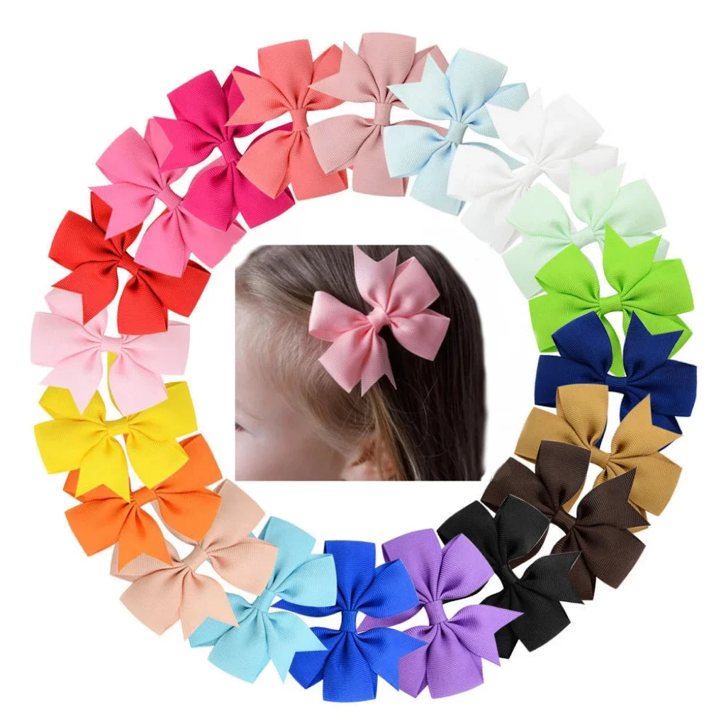 24 teile/satz Solide Ripsband Haar Clips für Mädchen Haar Bögen Haarnadeln 3 Zu 14 Alter Kinder Handgemachte Grips Haar Zubehör Image