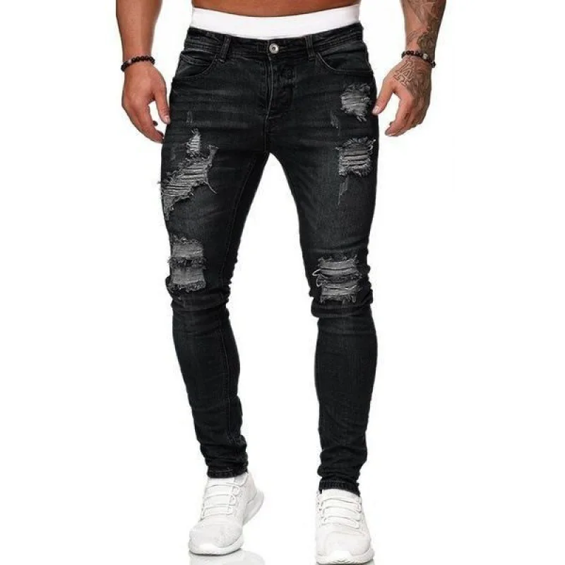 Mode männer Slim Jeans Neue Casual Bleistift Hosen Zipper Loch Denim Hosen Punk Dünne Pantalones High Street Kleidung Dünne Jeans