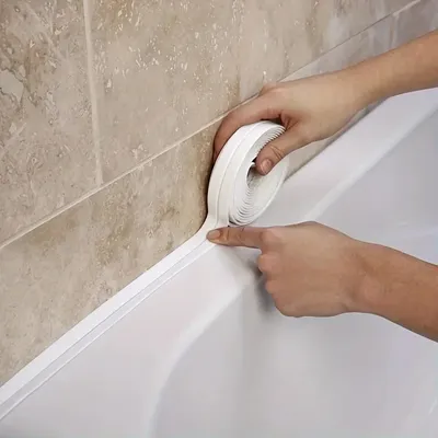 Versiegelter, selbstklebender, wasserdichter PVC-Aufkleber, selbstklebendes wasserdichtes Klebeband, Badezimmer- und Duschdichtungsband für Küche, Dusche, Waschbecken Image