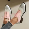 Vintage Stil Casual Lace up Schuhe Für Frauen Oxfords Mode Mischfarben Frauen Wohnungen Dame PU Leder Einzelnen Schuh Große Größe