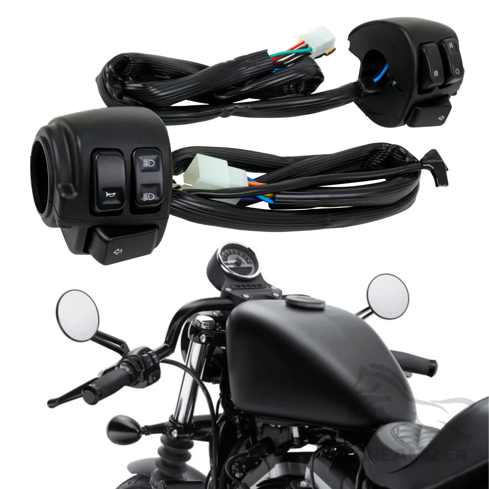 Motorrad 1 "25mm Lenker Control Schalter Mit Kabelbaum Für Harley Softail 1996-2012 Dyna Sportster 883 1200 V-stange Image