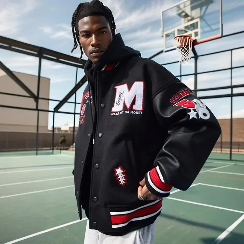 Streetwear Bomber Baseball Jacke Männer Y2K Hip Hop Brief Gestickte Leder Retro Jacke Männer Motorrad Tragen Zipper Mäntel Männlich