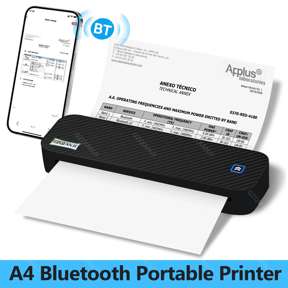 Schwarzer A4-Thermo-Foto-PD-Weltdrucker, tintenloser Taschen-Bluetooth-Wireless-Maker für Reisen, Büro, Schule, tragbares A4-Minogerät Image
