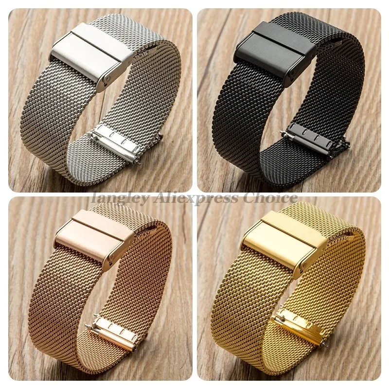 0,6 mm Mesh Milanese Uhrenarmband für DW für Seiko Uhr Stahlarmband 10 12 14 15 16 17 18 19 20 21 22 24 mm Schnellverschluss-Armbänder Image