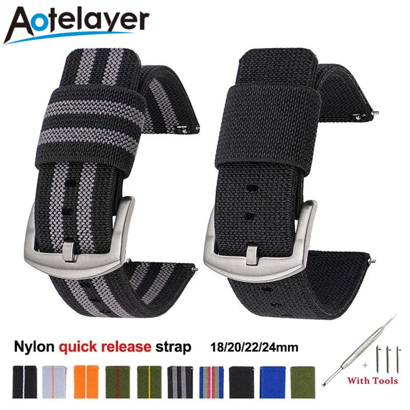 18mm 20mm 22mm 24mm Quick Release Nylon Strap Für Huawei GT2/Samsung S2 S3 Top Qualität Smart Uhr Bands Uhr Zubehör + Werkzeug Image