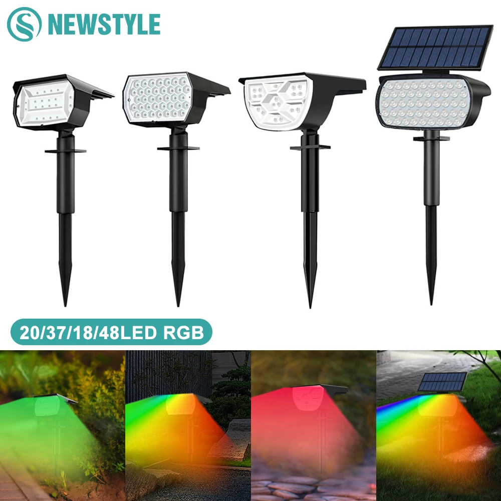 Solar-Spot-Licht für den Außenbereich, Farbwechsel, RGB, 48/37/20 LEDs, solarbetrieben, Landschaftsstrahler, Gartendekoration, Weg, Gehweg, Weihnachten Image