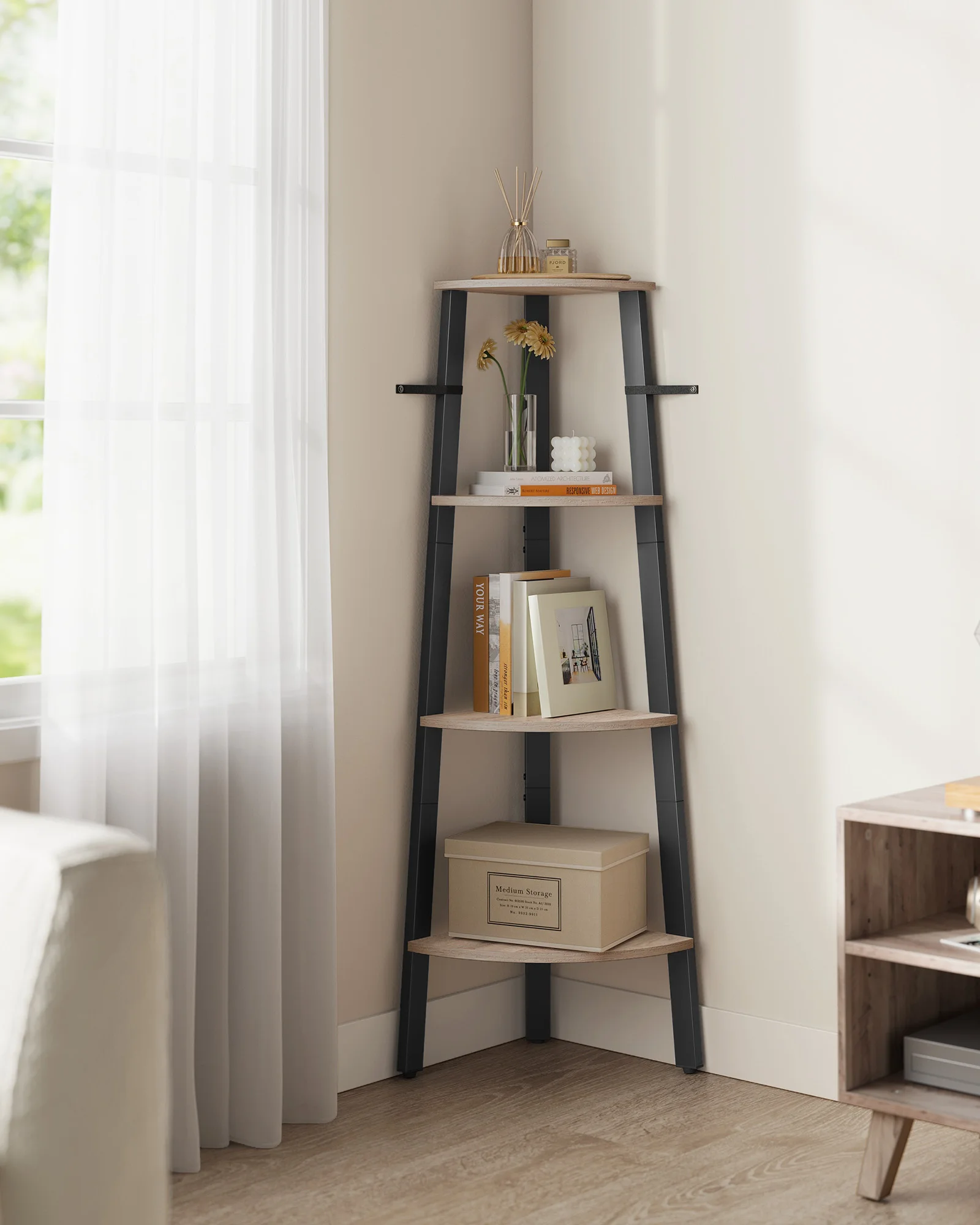 VASAGLE Eckregal, Bücherregal, mit 4/5 Ebenen, H: 125/159cm, mit Stahlrahmen Image