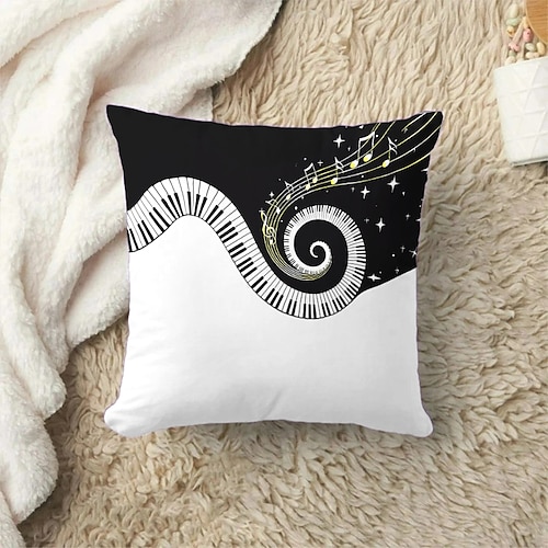 Dekorativer Kissenbezug, 1 Stück, Grafik, Musik, weicher, quadratischer Kissenbezug für Schlafzimmer, Wohnzimmer, Sofa, Couch, Stuhl, Sommer, Frühling Image