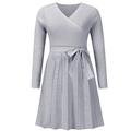 Damen Midikleid strickkleid A Linie Kleid Elegant Stilvoll Brautkleider schlicht Urlaub Täglich Regular Fit Glatt Ärmellos V Ausschnitt Schwarz Grau Herbst Winter