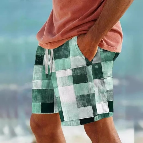 Herren Badeshorts Badehose Karomuster Kordelzug Mit Taschen Schnelltrocknend Mit Taschen Boardshorts Badeanzug Surfen Strand Wassersport Sommer Image