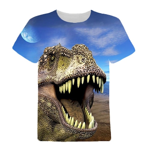 kinderkleidung Jungen T-Shirt Tee Tier Dinosaurier Kurzarm Rundhalsausschnitt Kinder oben Casual 3D-Druck Cool Täglich Sommer Wein 3-12 Jahre Image