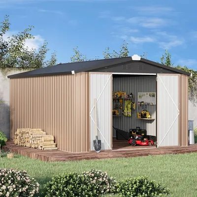 10' x 14' Shed Metal, Outdoor Storage Sheds & Storage with Lockable Doors, Large Steel Yard Shed,