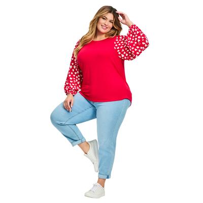 Plus Size Women's Mix Media Heart Sleeve Top by Avenue in Red (Size 18)