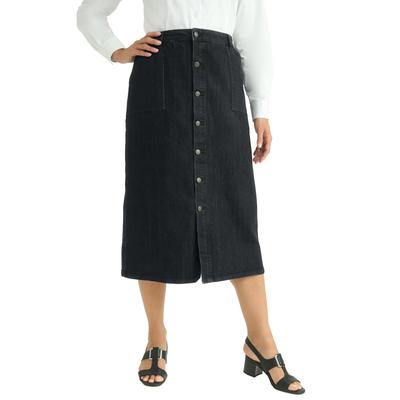 Plus Size Women's True Fit Button-Front Midi Skirt by Jessica London in Black (Size 20 W)