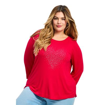 Plus Size Women's Love Heart Top by Avenue in Red (Size 16)