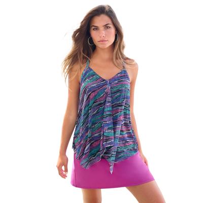 Plus Size Women's Longer-Length Mesh Tankini Top by Swim 365 in Mirtilla Animal Stripe (Size 26)