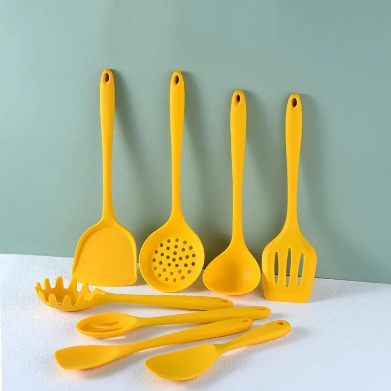 Silikon-Küchenutensilien-Set zum Kochen, Backen, gelbes, antihaftbeschichtetes Spachtel-Set, hitzebeständiges Küchenutensilien-Kochwerkzeug Image