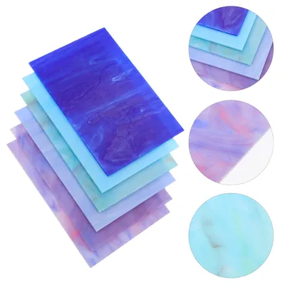 6 Stück Buntglasplatten Kathedrale Glas Mosaik Fliesen Dekoration Ornament farbige Glasplatte Wasser Image