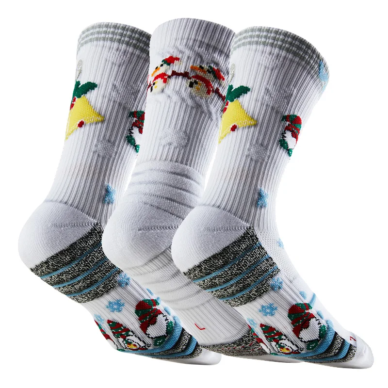 Veidoorn Weihnachts-Sportsocken, stoßdämpfende, gepolsterte Basketball-Sportsocken für Herren, mittellang Image