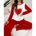 Per donna Set pigiama Informale Comoda Conforto Con cuori maglietta Pantalone Interni San Valentino Giornaliero Manica lunga Girocollo Rosso Primavera Autunno Inverno