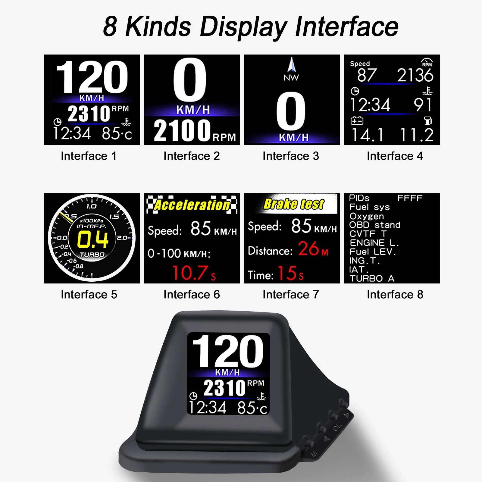 Head UP Display OBD2 + GPS Computer di bordo RPM Turbo HUD Pressione olio Temperatura acqua Tachimetro GPS Proiettori Accessori auto