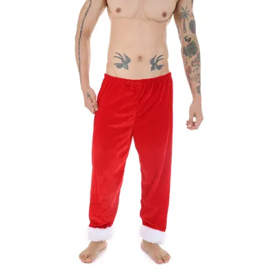 Samt Lange Hosen Schlafhose Männer Weihnachten Weihnachtsmann Kostüm Rote Hose Nachtwäsche Weihnachten Festival Urlaub Erwachsene Cosplay Image