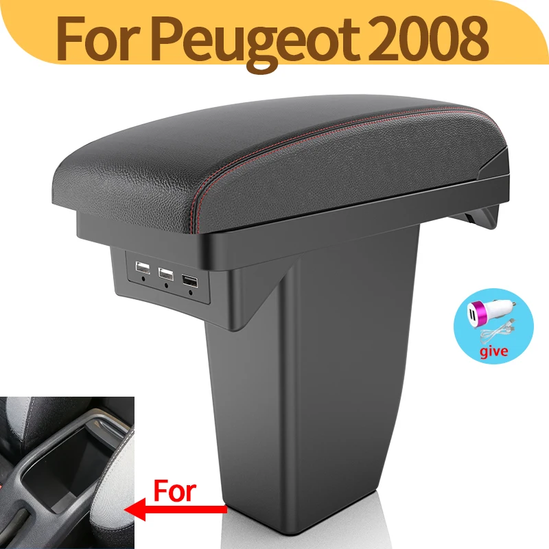 Für Peugeot 2008, Armlehnenbox, Nachrüstteile, Innendetails, Aufbewahrungsbox in der Mitte, Autozubehör, spezieller Auto-Armlehnenarm, USB Image