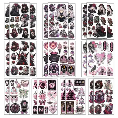 10 Stück kreative gotische Art Tattoo Aufkleber dunkle Serie Tattoo Alternative wasserdicht, ungiftig, leicht zu reinigen Image