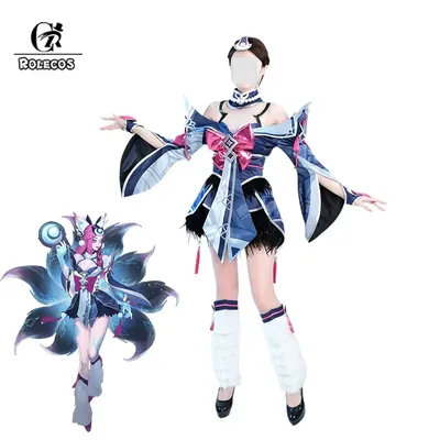 ROLECOS LOL Snow Moon Ahri Cosplay Kostüm Spiel LOL Nine Tailed Demon Fox Ahri Outfit Halloween Image