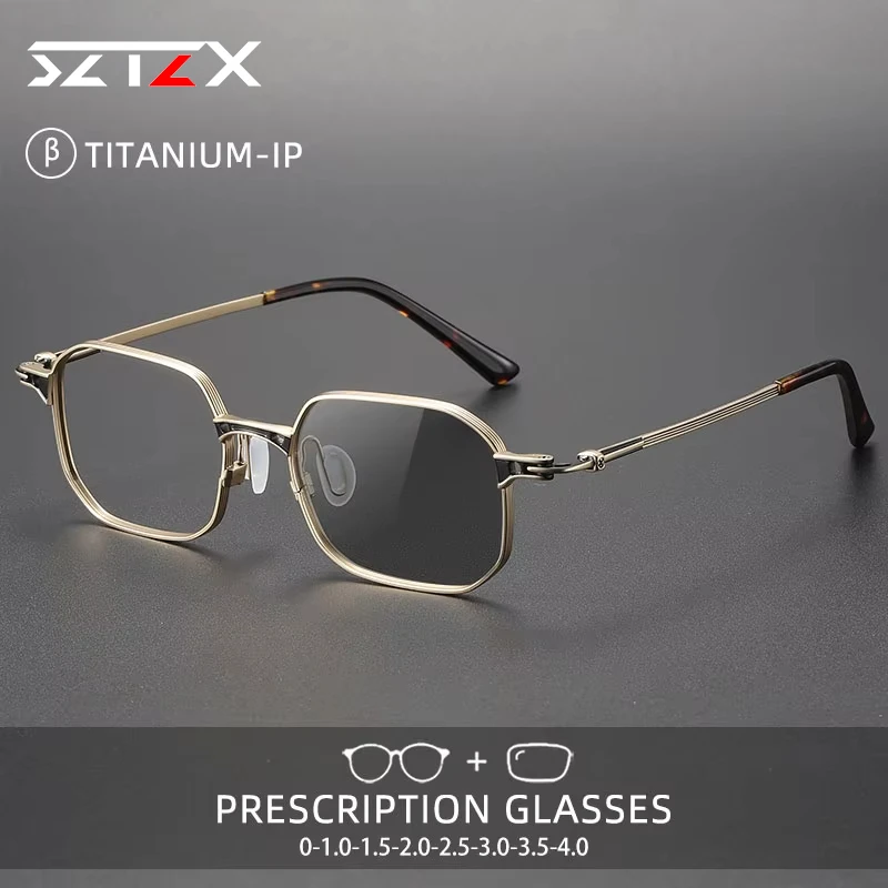 SZTZX Luxus Klassische Reines Titan Brillen Männer Frauen Photochrome Anti Blau Licht Myopie Optische Lesebrille Image