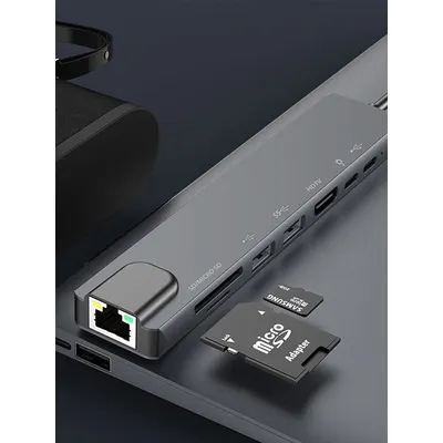 Notebook typec 8-in-1-Erweiterungsdock, Aluminium legierung material 100-Megabit-Netzwerkkarten-Multifunktions-Hub Image