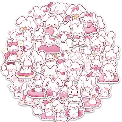 50 Stück rosa Cartoon Kaninchen Aufkleber niedlich und exquisite Handbücher Material Handy hüllen Image