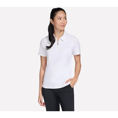 Skechers Women's GO GOLF Short Sleeve Birdie Zip Front Polo T-Shirt | Size Medium | White | Recycled Nylon/Spandex