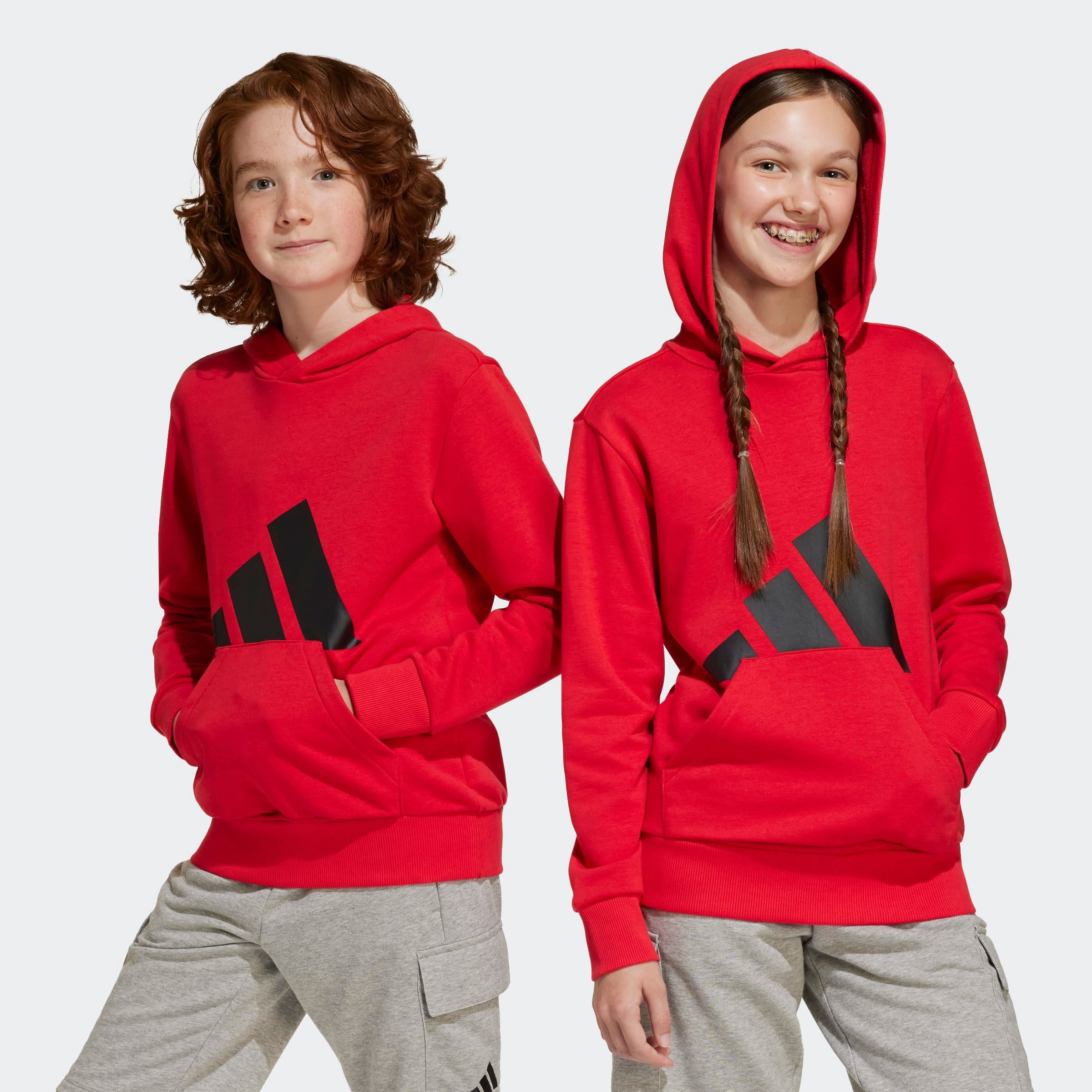 Kapuzensweatshirt ADIDAS SPORTSWEAR "J BL FT HD 280", Kinder, Gr. 176, rot (pure ruby, schwarz), Obermaterial: 55% Baumwolle, 36% Polyester, 9% Viskose, Sweatshirts Image