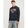 Kapuzensweatshirt JACK & JONES "JJELOGO SWEAT HOOD 2 COL 24/25 NOOS", Herren, Gr. XXXL, blau (schwarz navy), angeraute Sweatware, Obermaterial: 70% Baumwolle, 30% Polyester, bedruckt, modisch, regular fit taillenbedeckt, ohne Ausschnitt, Langarm...