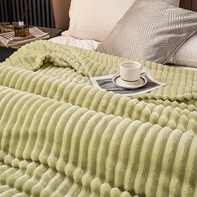TEMU 1pc Plush Checkered Rabbit Fur Effect Flannel Blanket, Throw For Couch, Bed, Sofa - Rich Red Contemporary Design, Decor | Fabric, Throw Blanket For Couch