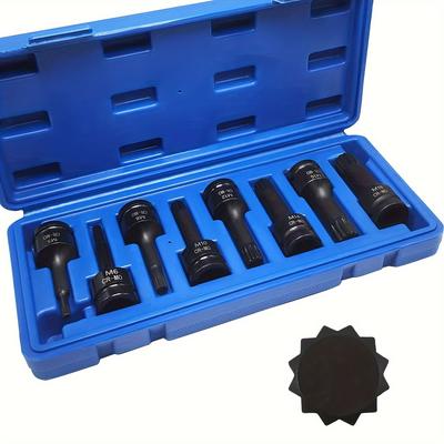 "TEMU 8pcs Impact Bit & Socket Set, 1/2" Drive - Cr-, M5-m18 Sizes, Rust-resistant Black Phosphate Coating" Image