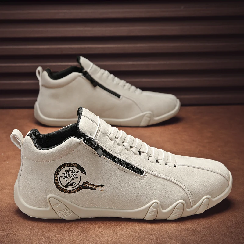 Herren-Freizeitschuhe, seitlicher Reißverschluss, kurze Stiefel, vielseitiger flacher Boden, trendige, modische Herrenschuhe, geeignet für Outdoor-Sportarten