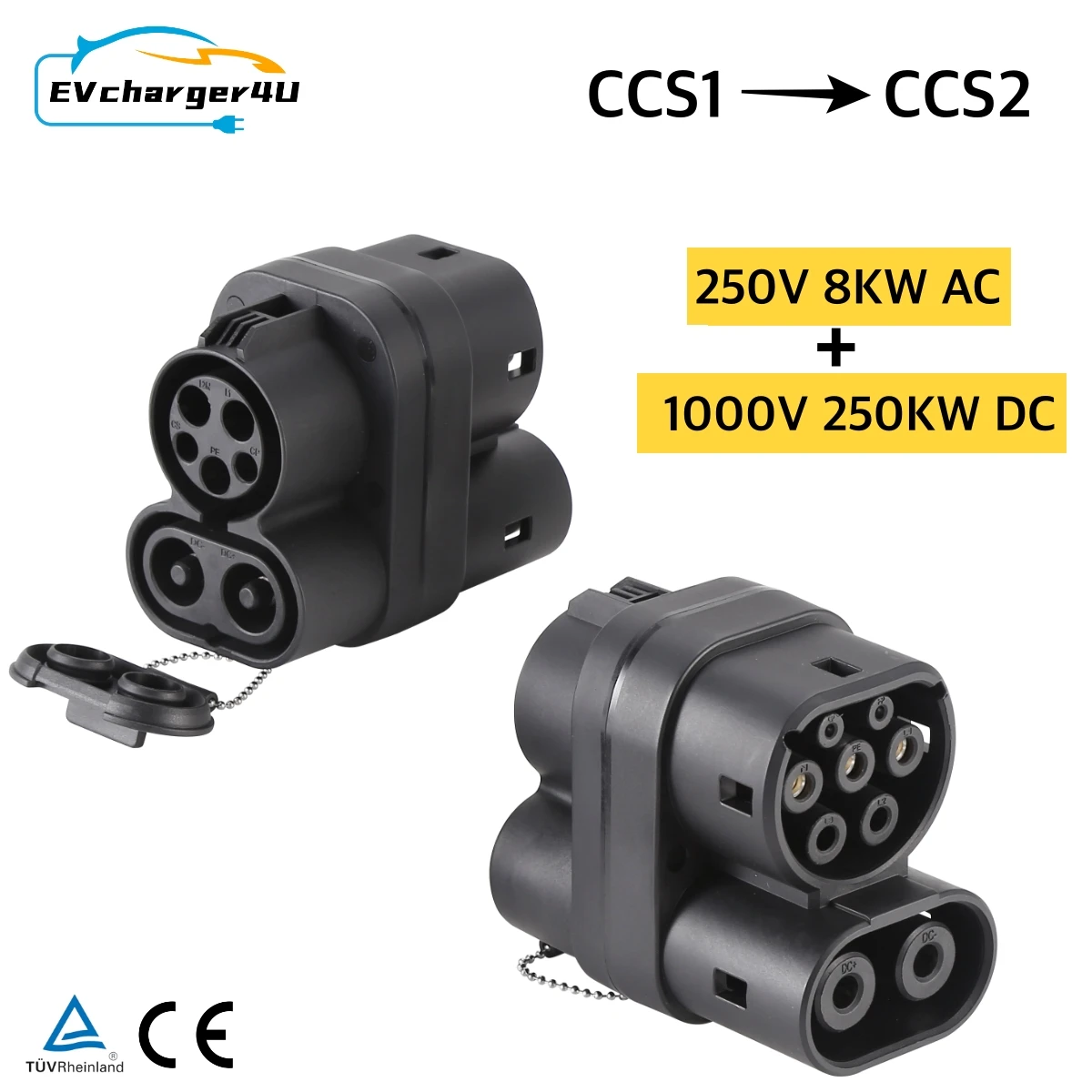 EVcharger4U DC 250KW CCS1 Schnellladegerät zu CCS2 Auto Combo AC Typ2 zu J1772 EV Ladeadapteranschluss für abgestufte Fahrzeuge Image