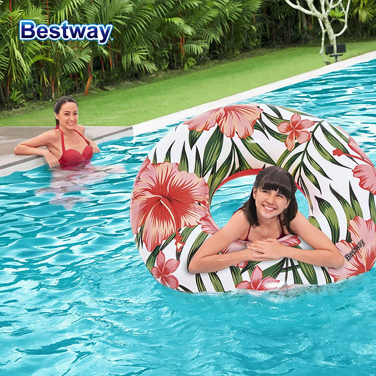Bestway36237 Sommer aufblasbare Palme Pool Float, Pool Float Schwimm rohr Ring, tropische Palme Schwimm rohr Image