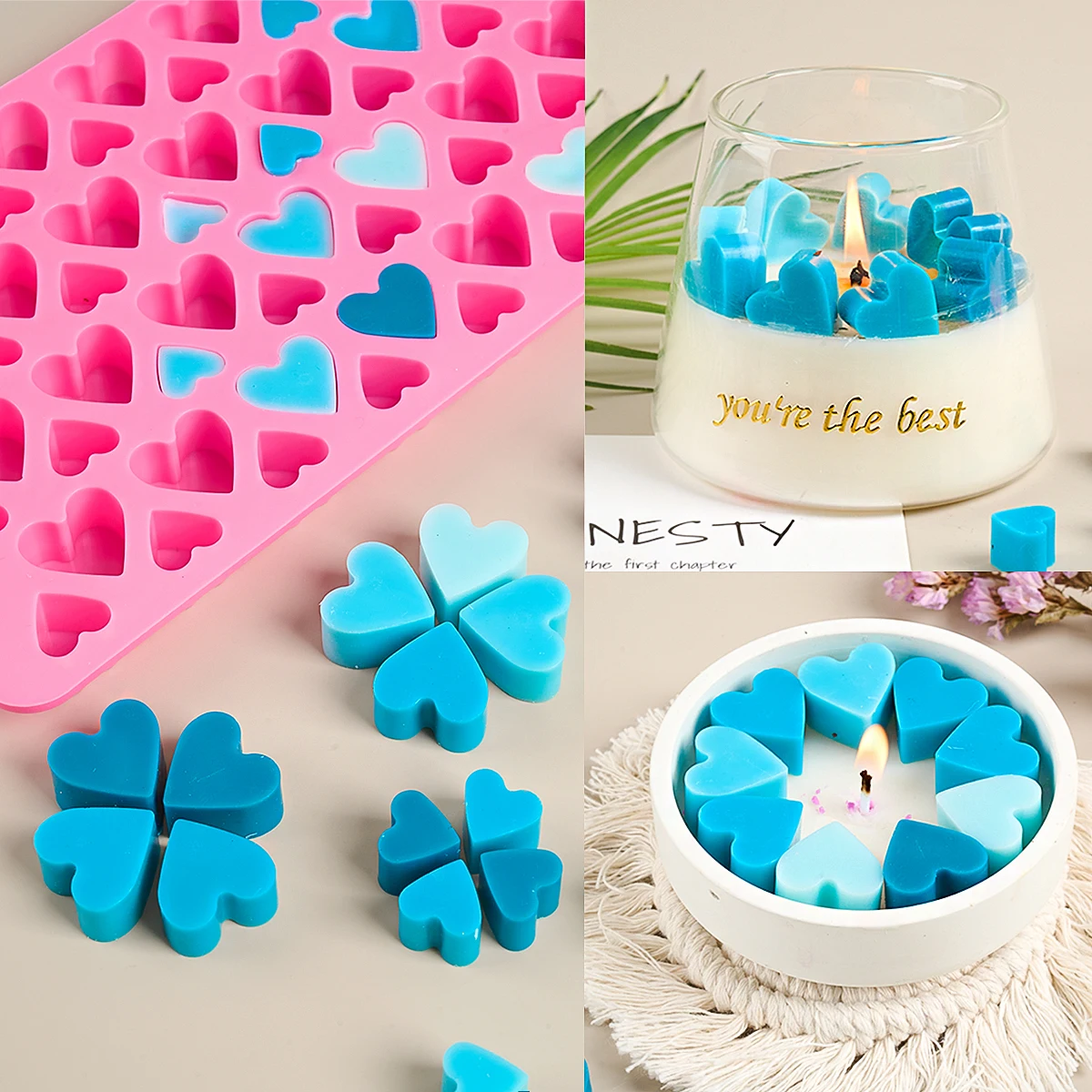 55/56 Löcher Herz Silikon Kerze Form DIY Mini Liebe Aromatische Kerze Seife Machen Form Schokolade Kuchen Valentinstag Geschenke Dekor Image