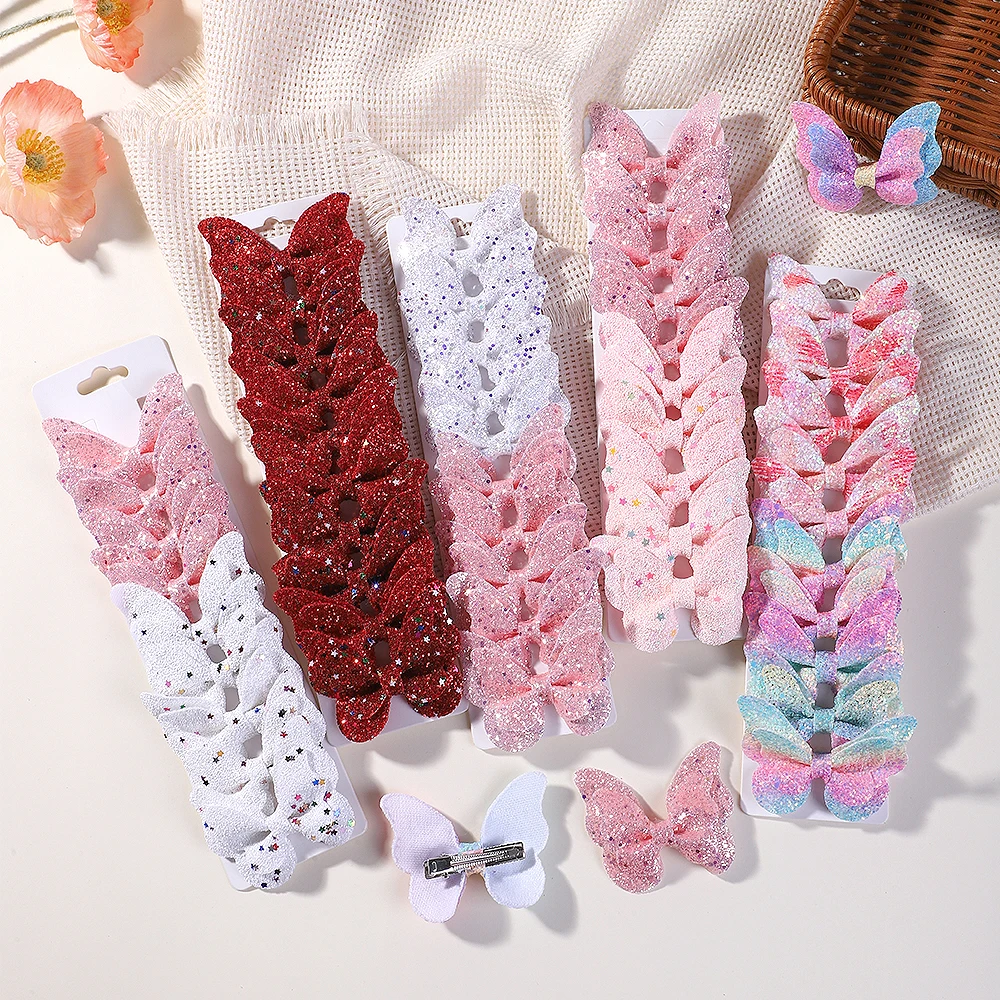 10 Teile/satz Glänzende Schmetterling Bögen Haar Clips für Frauen Mädchen Leder Mode Haarnadel Barrettes Headwear Geschenk Hairgripes Accessoires Image